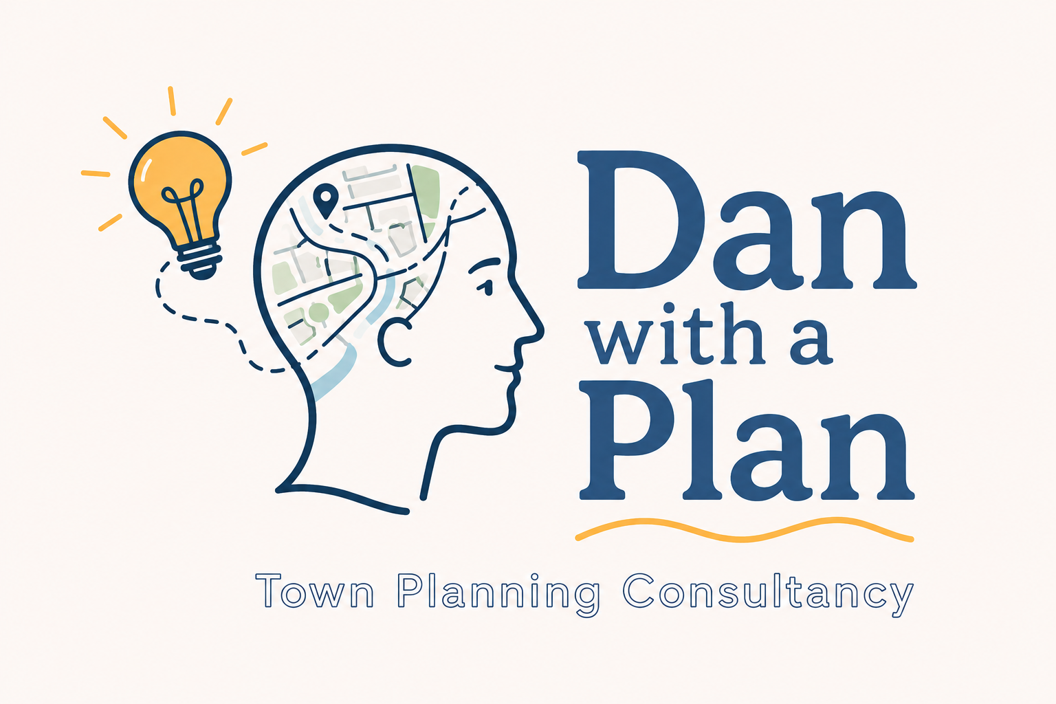 Dan with a Plan logo — a lightbulb, a head containing a street map, and the wordmark